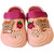 Dreamy soft pink toddler clogs accented by a rich magenta pink pivoting strap and vibrant 3D fruit character charms.