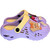 Toddler eye-catching beach slippers in pastel lavender and sunny yellow, featuring a cute strawberry bear design layout.