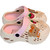 Lightweight beach water shoes for toddlers in soft cream tones, decorated with a sweet dressed-up teddy bear plaque.