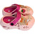 Girls lightweight summer sandals in dual-tone pink, detailed with a cute cartoon bear badge and strawberry embellishments.