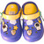 Bold royal blue clogs with a secure heel strap and playful space-themed 3D decorative charms.