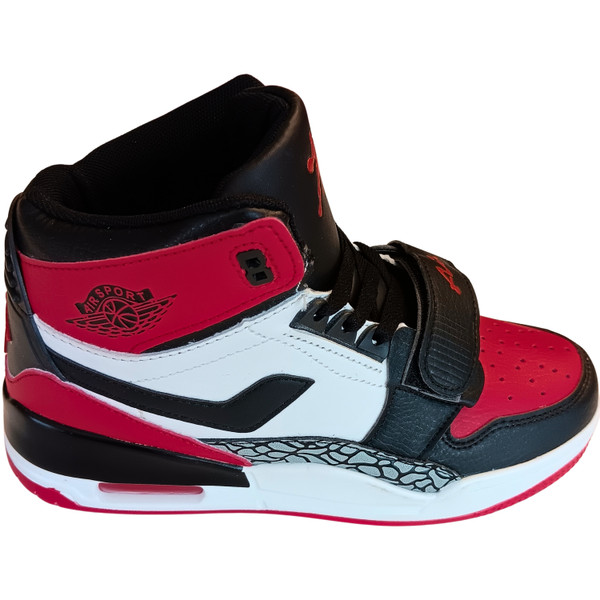 Women's High-Top Sneaker in Classic Red, White & Black.