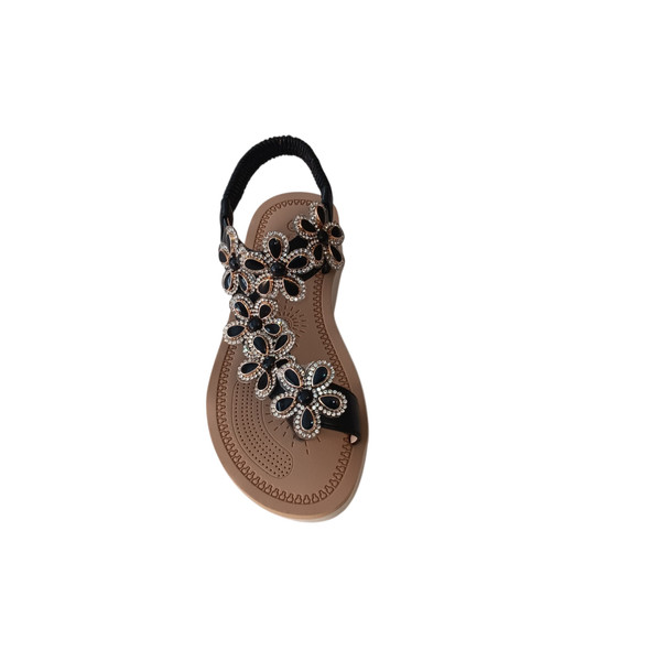 Girls Chic Black Embroidered Lace Flower Summer Slipper with Back Strap