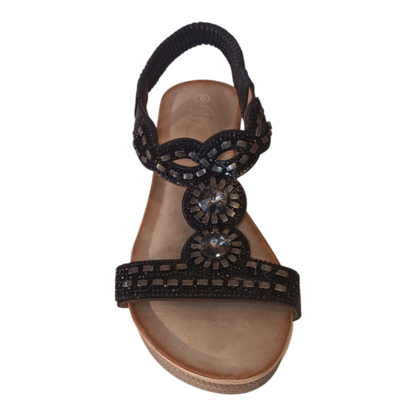 Obsidian Black Gunmetal Rhinestone Midnight Dressy Wedge
