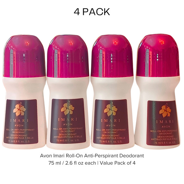 Avon Imari Roll-On Antiperspirant Deodorant - Four Pack Value Bundles - 2.6 fl. oz. Unisex Long-Lasting Protection