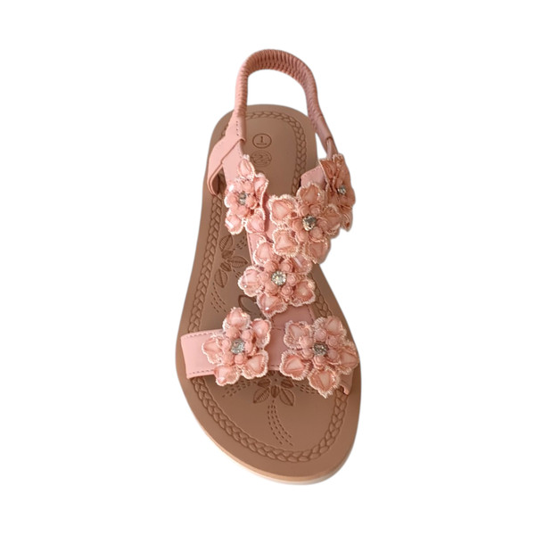 Sweet Pastel Pink Rhinestone Flower Girls Summer Holiday Slingback Slipper