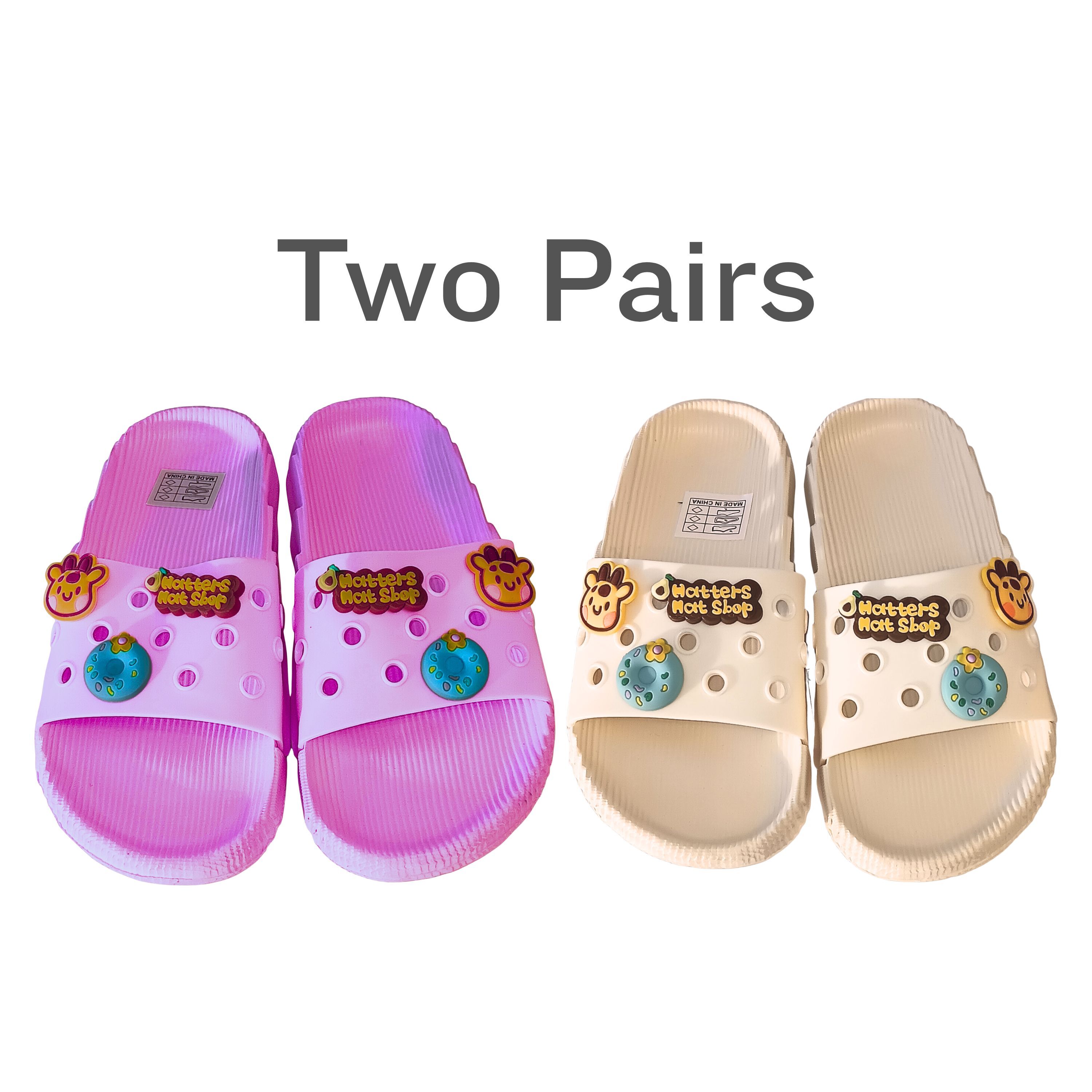 2-Pair Kids Lightweight EVA Slide Sandals Pink & Cream Set