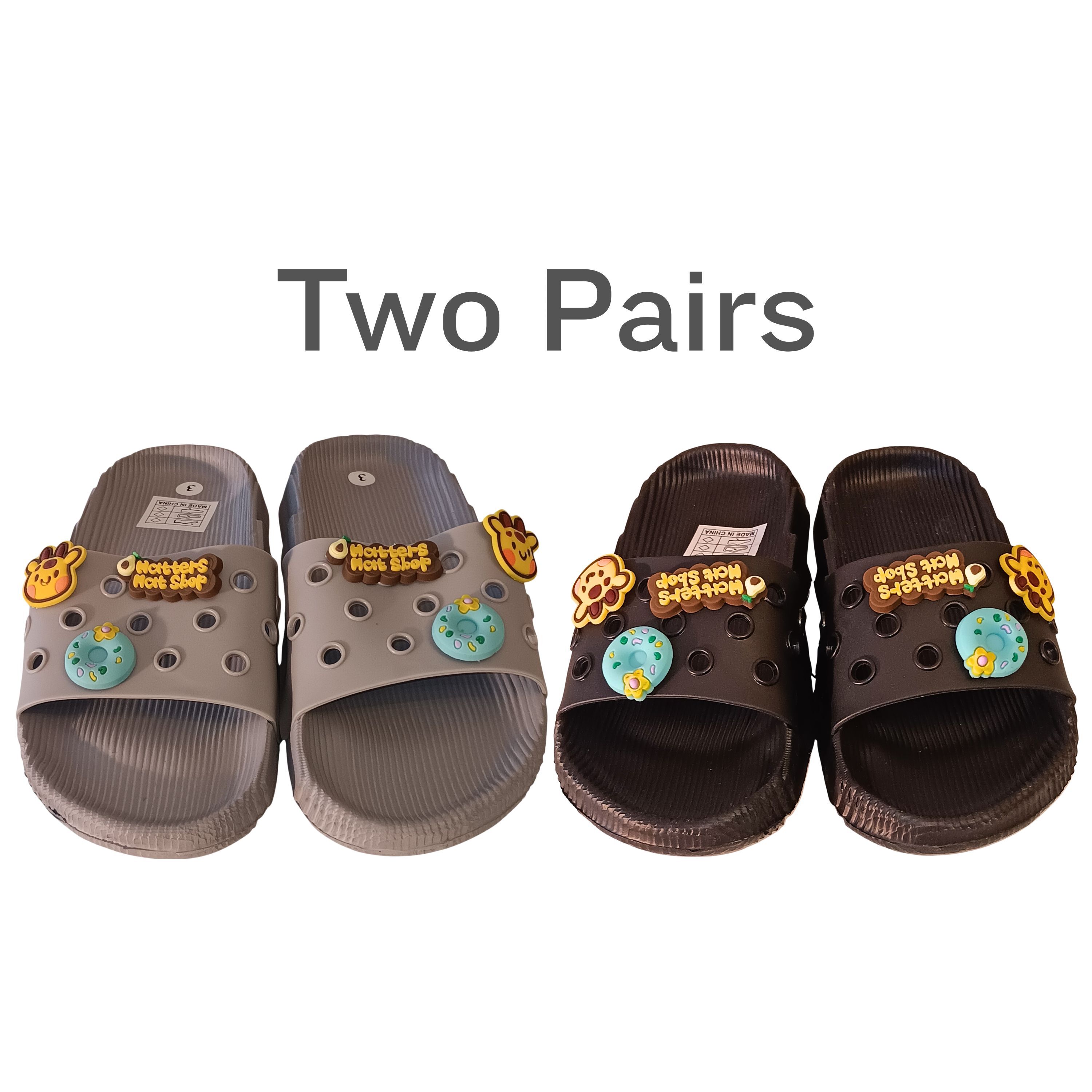 2-Pair Kids Lightweight EVA Slide Sandals Gray & Black Set