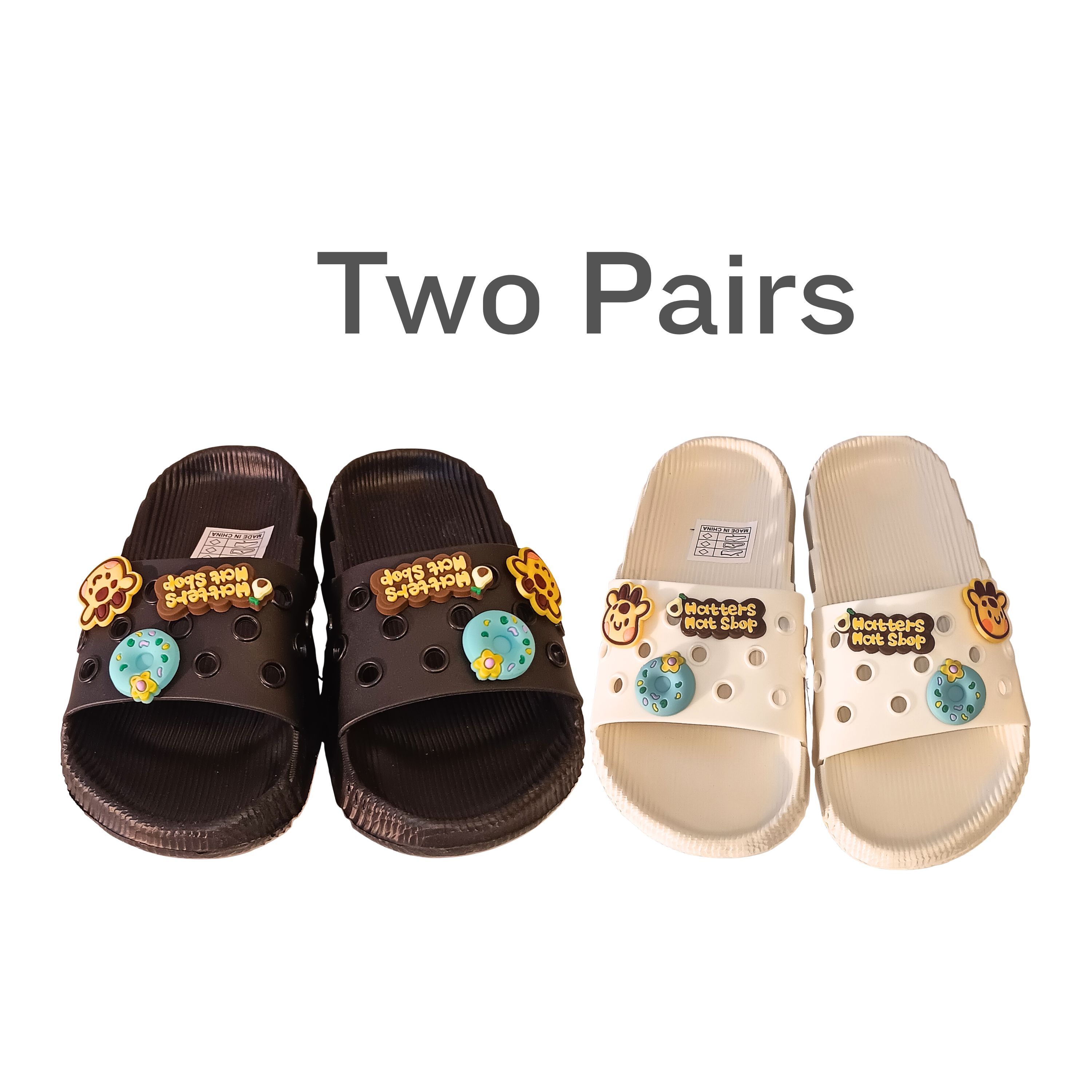 2-Pair Kids Lightweight EVA Slide Sandals Black & Set