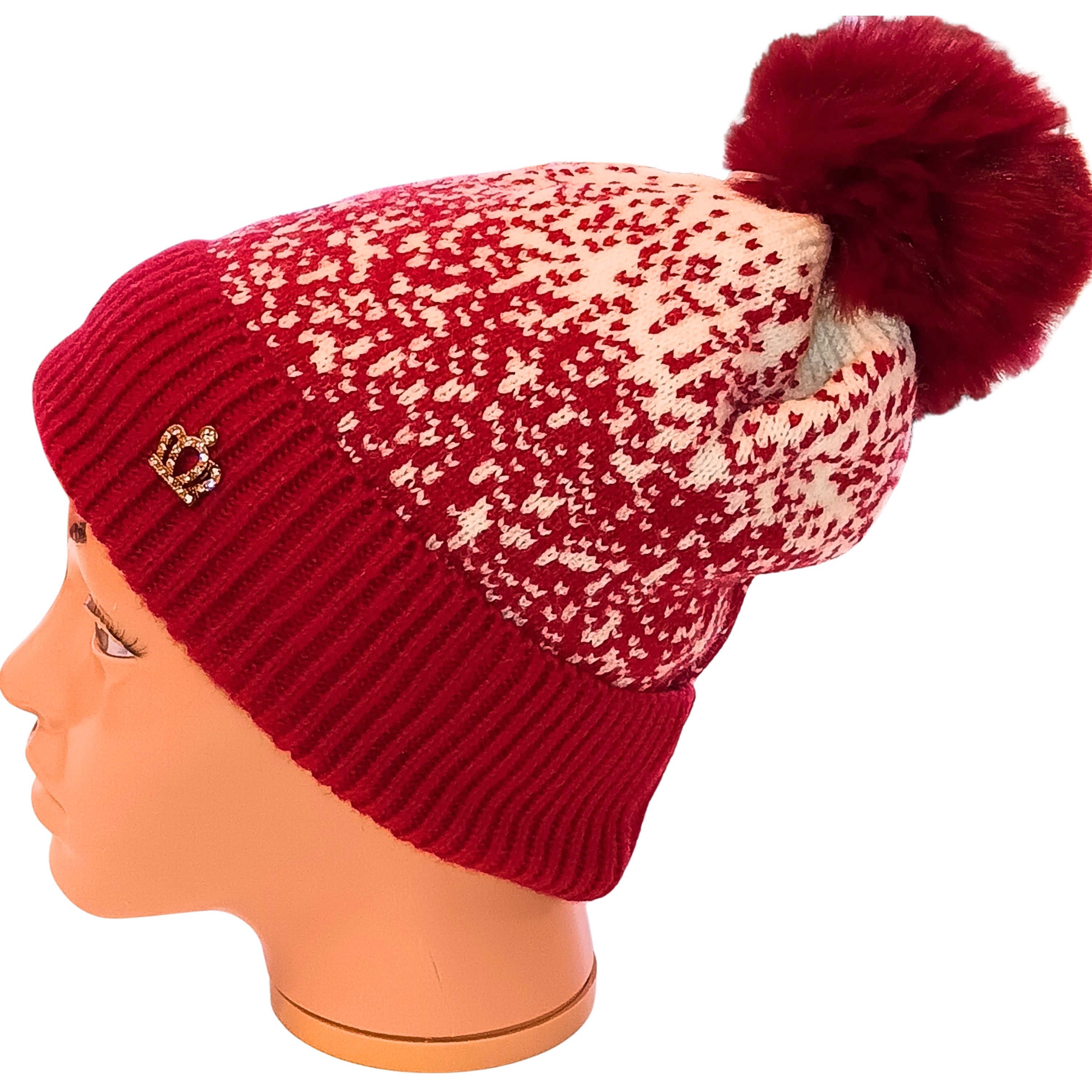 Fleece-Lined Knit Winter Hat with Faux Fur Pom-Pom: Warm and Soft Women's Beanie