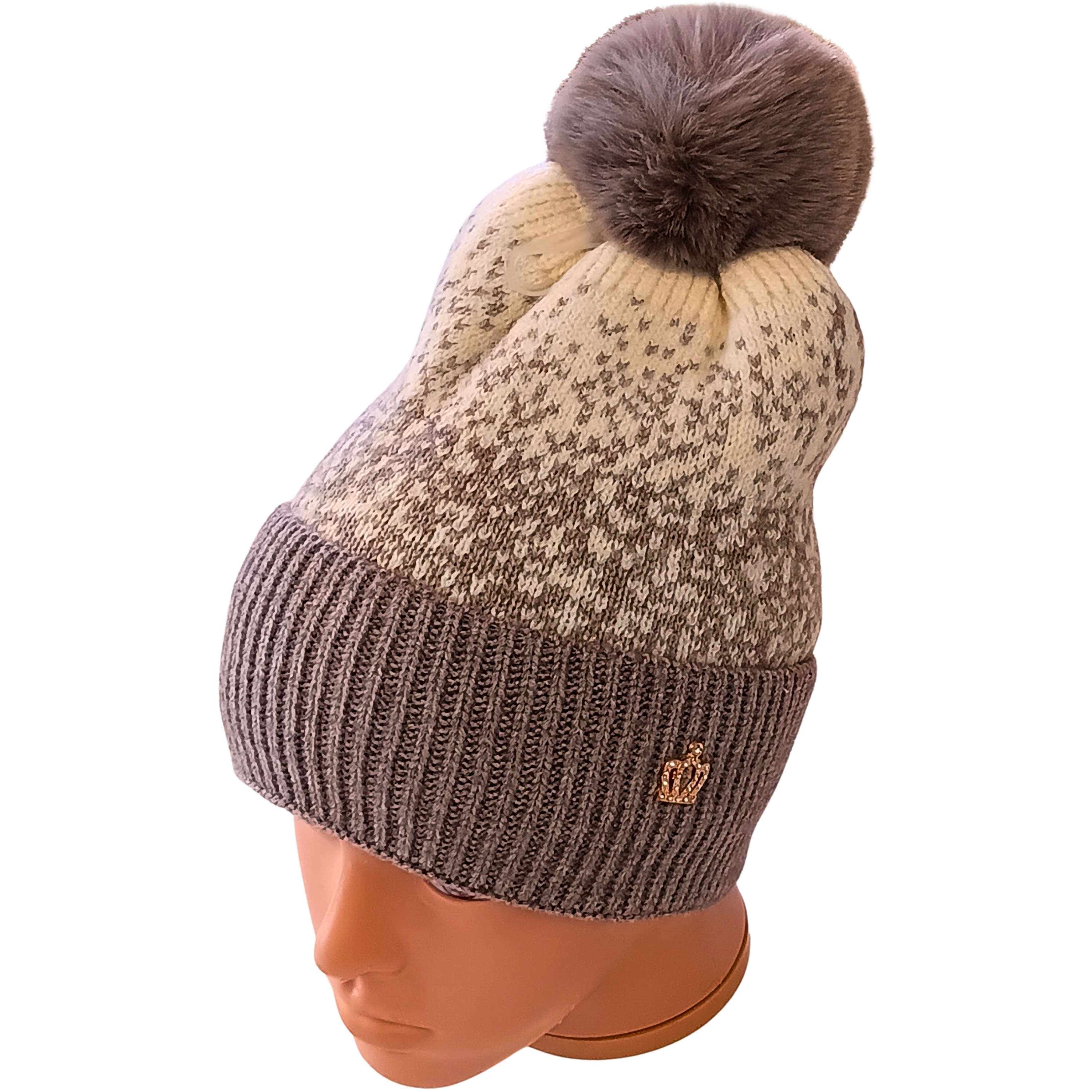 Fleece-Lined Knit Winter Hat with Faux Fur Pom-Pom: Warm and Soft Women's Beanie