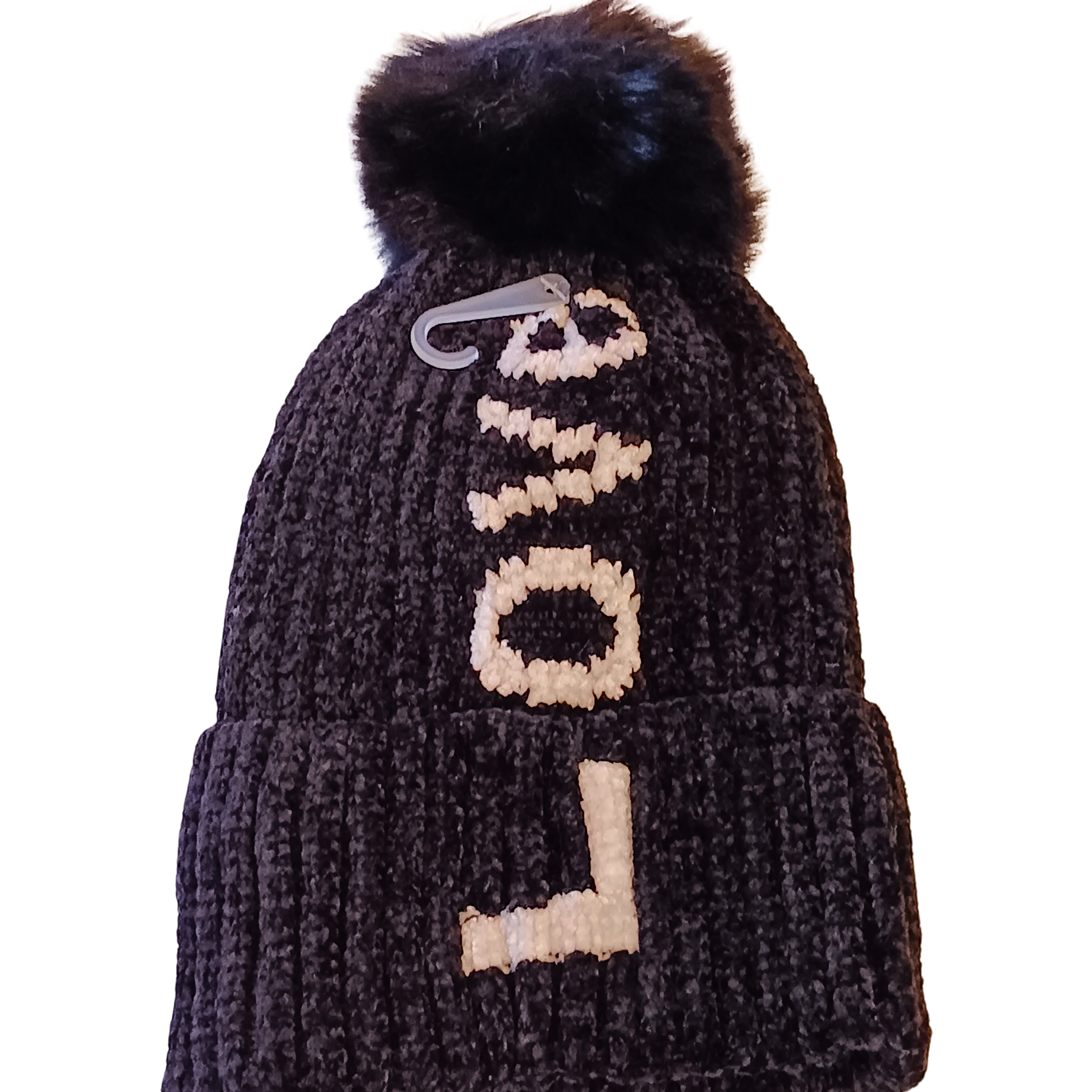 Affordable Women's Black Pom-Pom Beanie with 'LOVE' Accent Essential Cute Cold Weather Cap