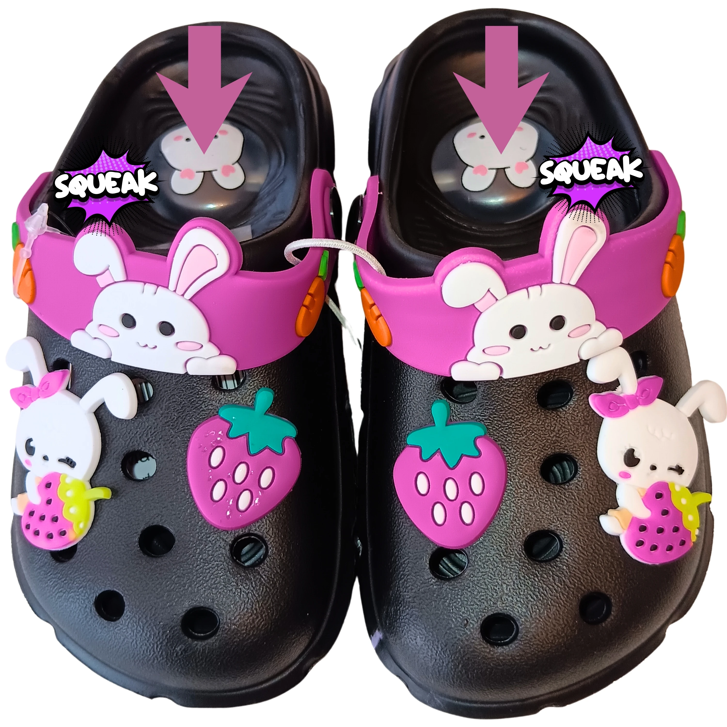 Girls Toddler Squeaky Clog Slippers - Non-Slip Cartoon Black Garden Sandals 