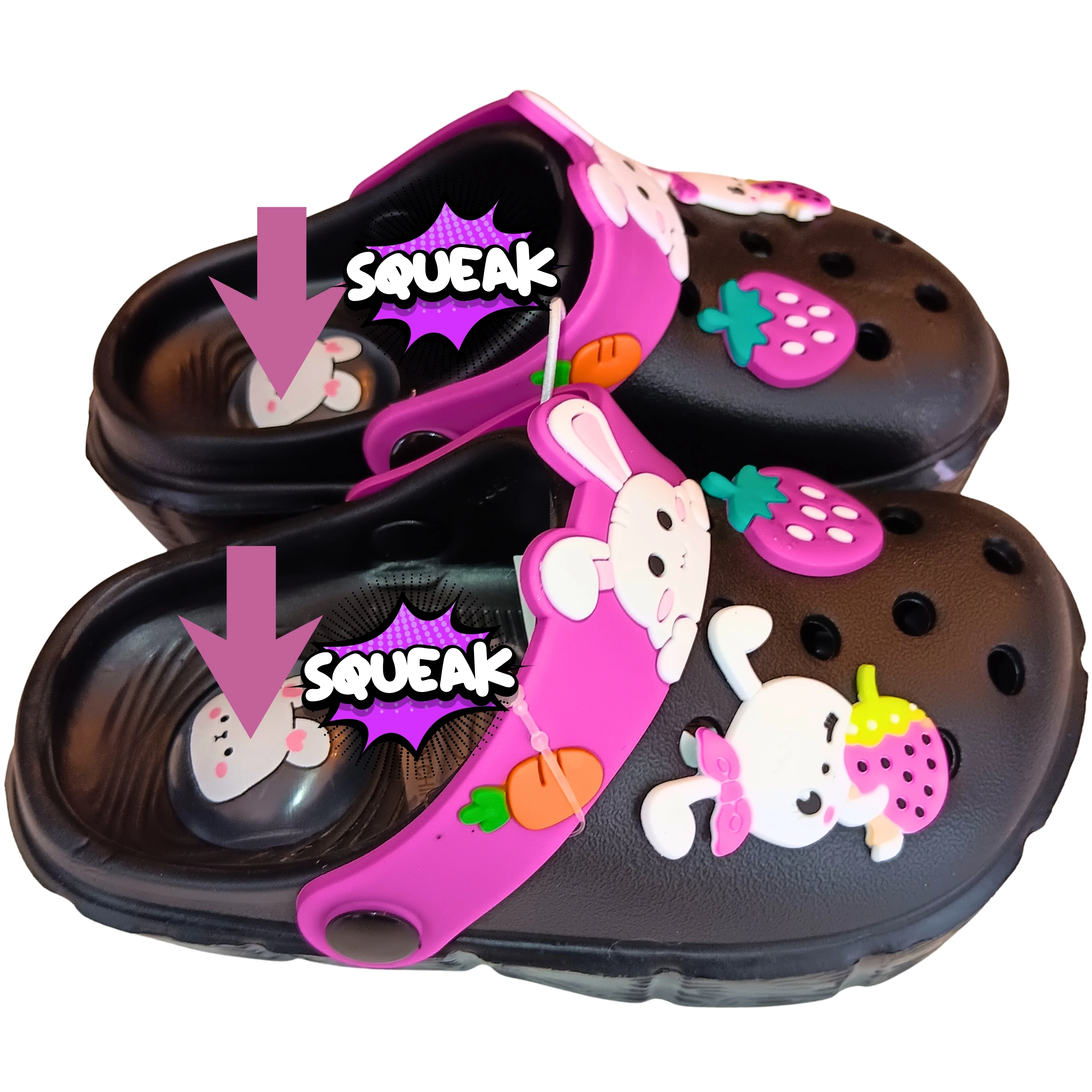 Girls Toddler Squeaky Clog Slippers - Non-Slip Cartoon Black Garden Sandals