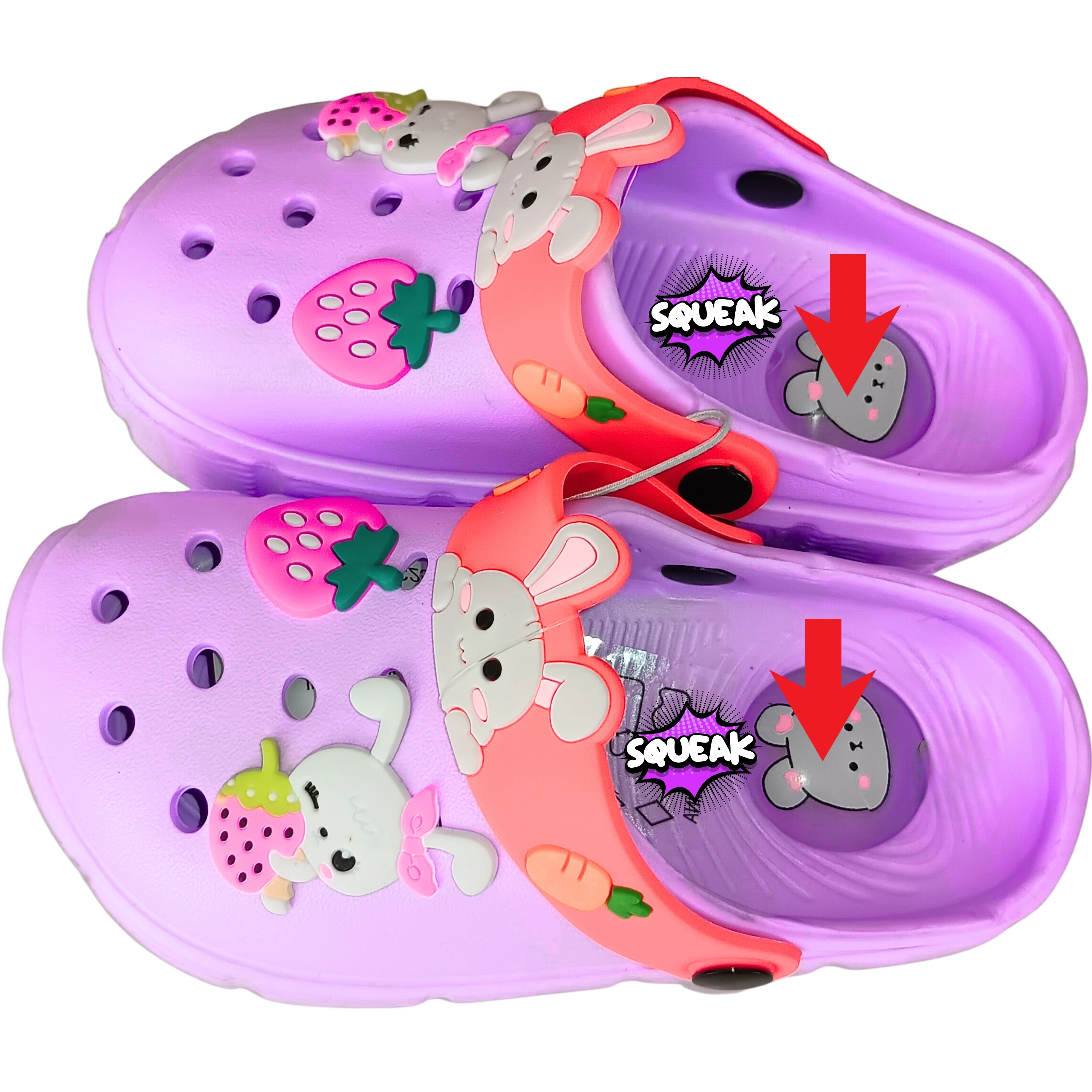 Girls Toddler Squeaky Clog Slippers - Non-Slip Cartoon Purple Garden Sandals