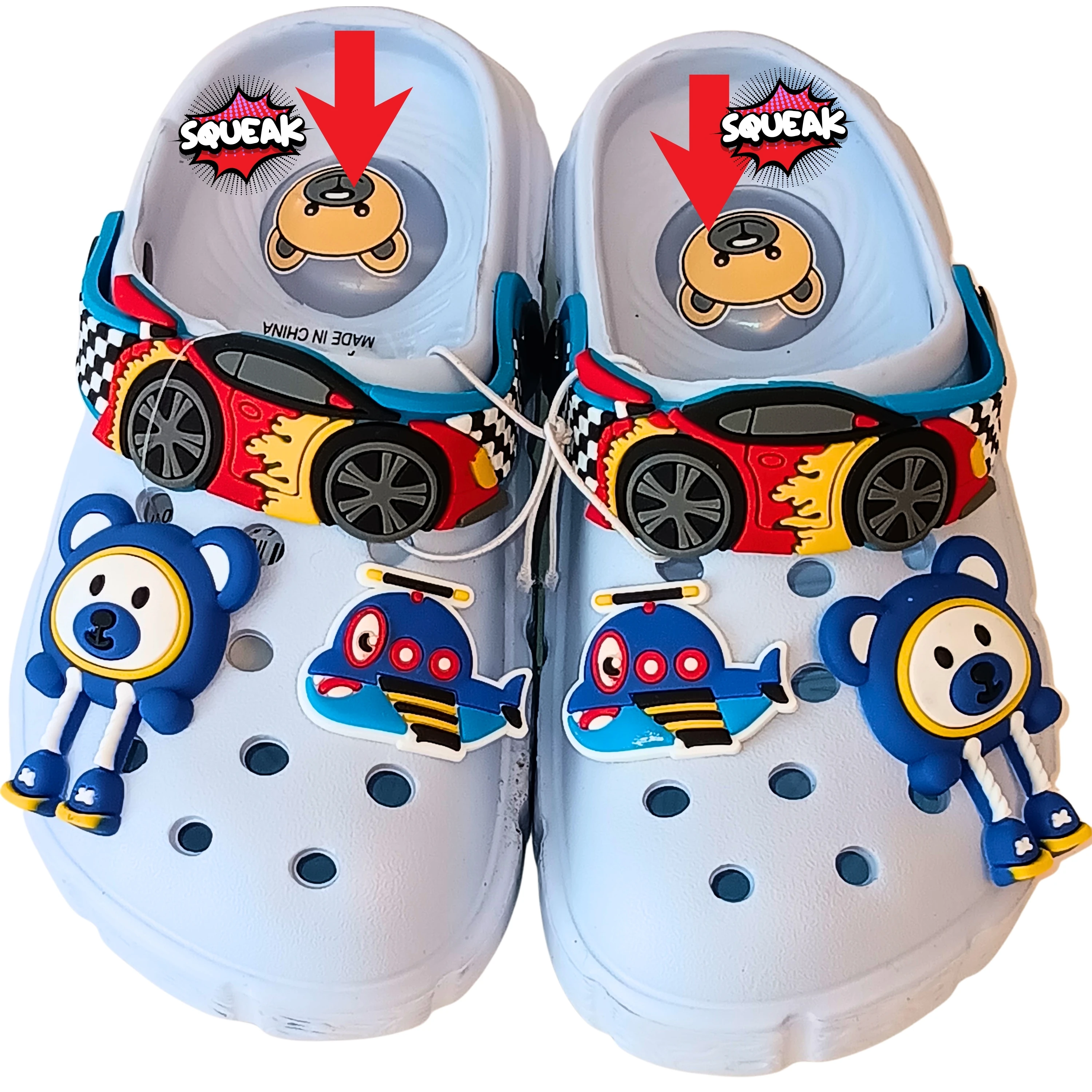Unisex Toddler Squeaky Clog Slippers - Non-Slip Cartoon Blue Garden Sandals for Boys & Girls