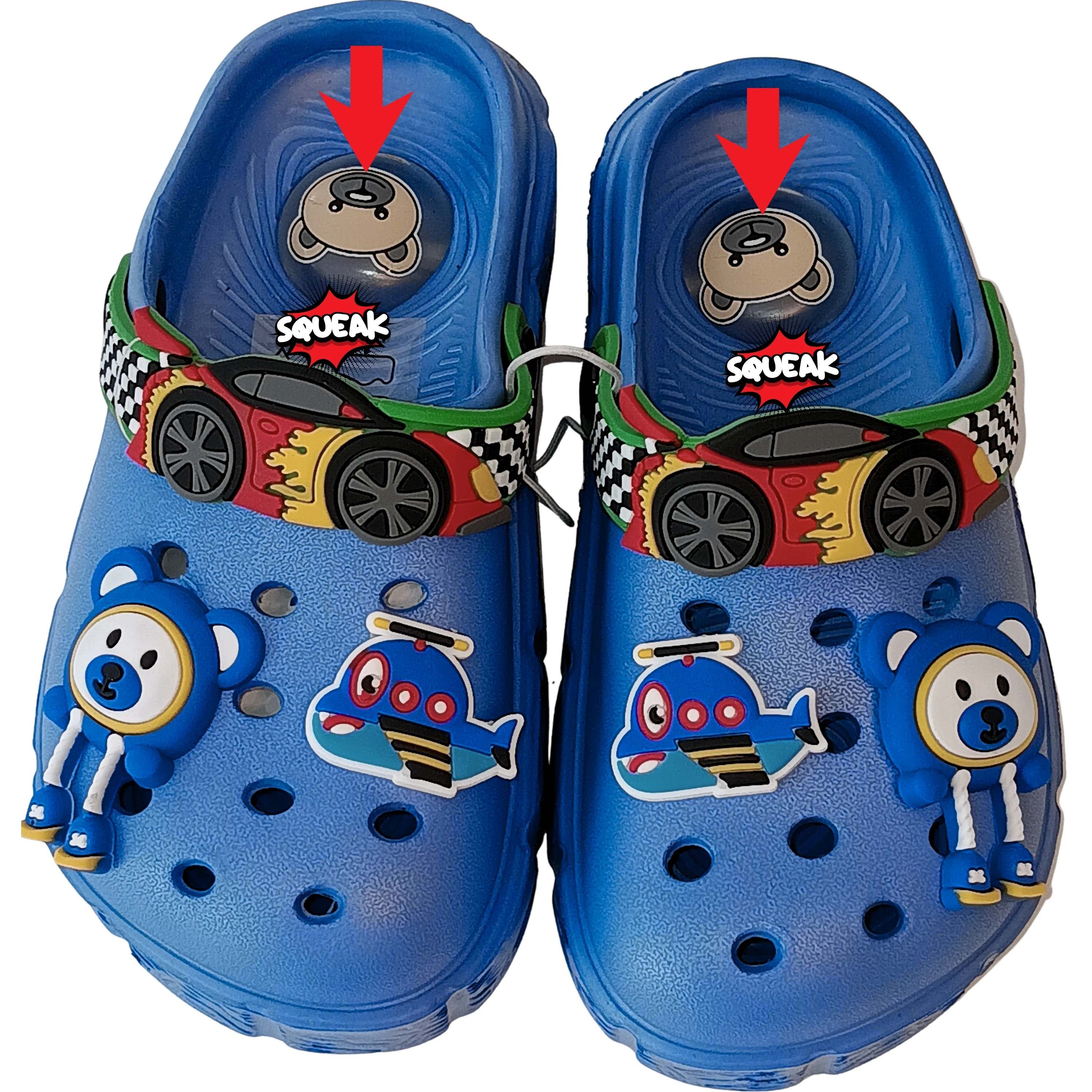 Unisex Toddler Squeaky Clog Slippers - Non-Slip Cartoon Navy Blue Garden Sandals for Boys & Girls