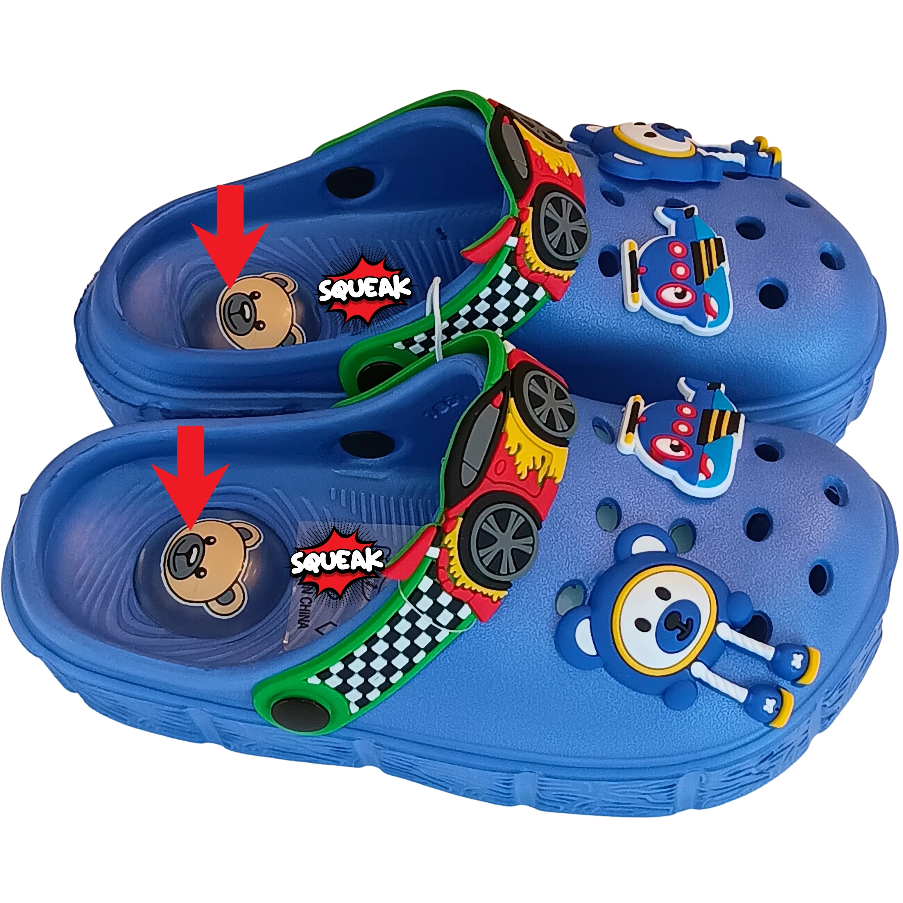 Boys Toddler Squeaky Clog Slippers - Non-Slip Cartoon Navy Blue Garden Sandals