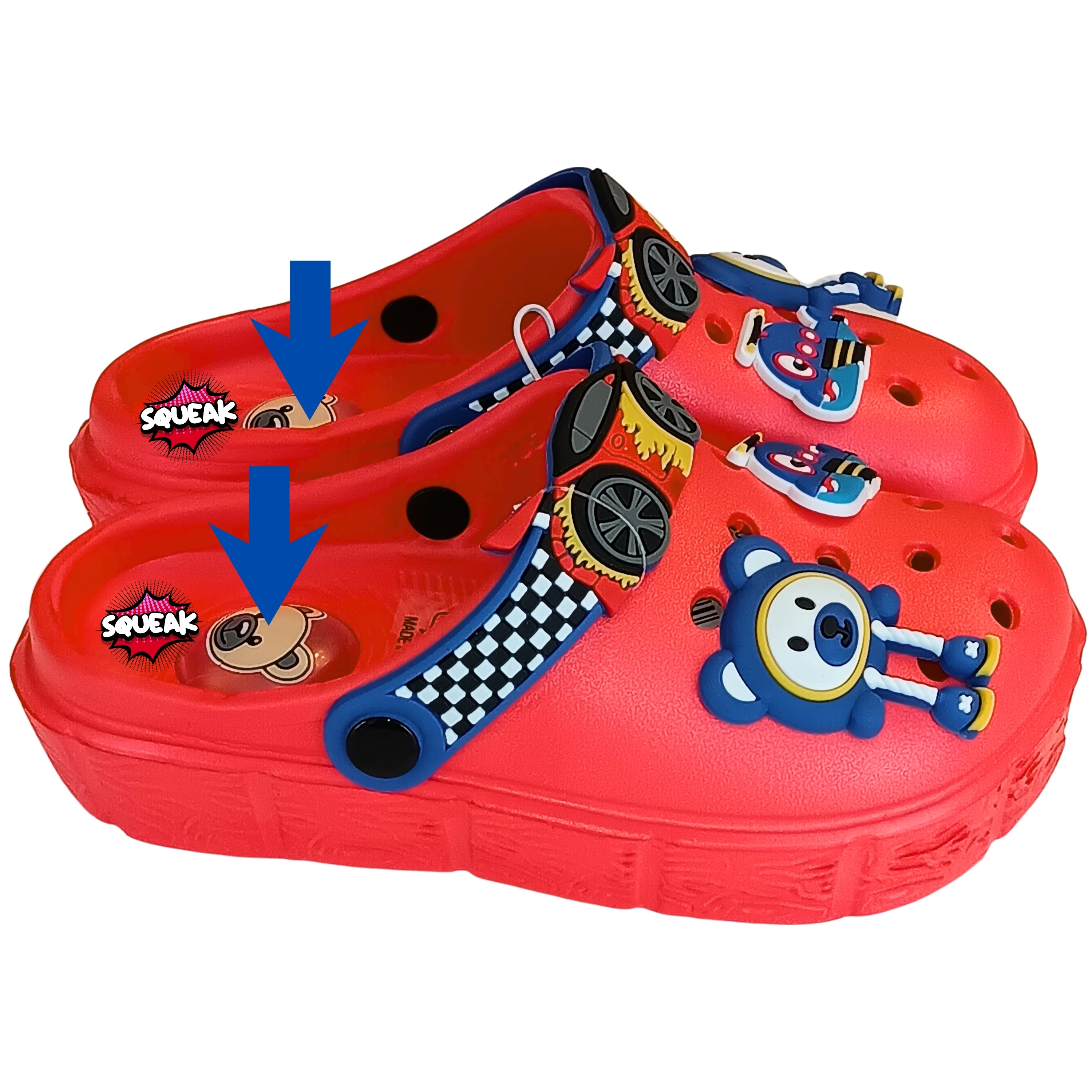 Toddler Squeaky Clog Slippers - Non-Slip Cartoon Red Garden Sandals