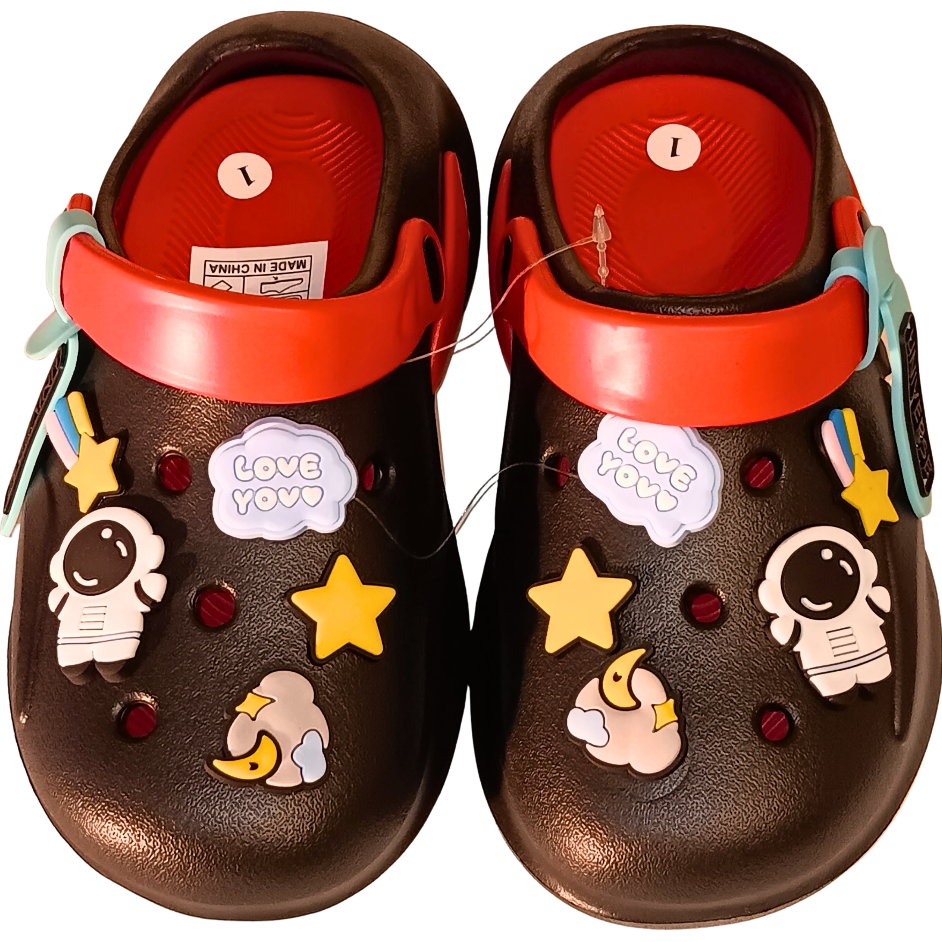 Boys Space Universe Clog Slippers - Non-Slip Lightweight Garden Shoes with Astronaut & Star Charms - Comfortable Outdoor & Indoor Water Shoes for Kids