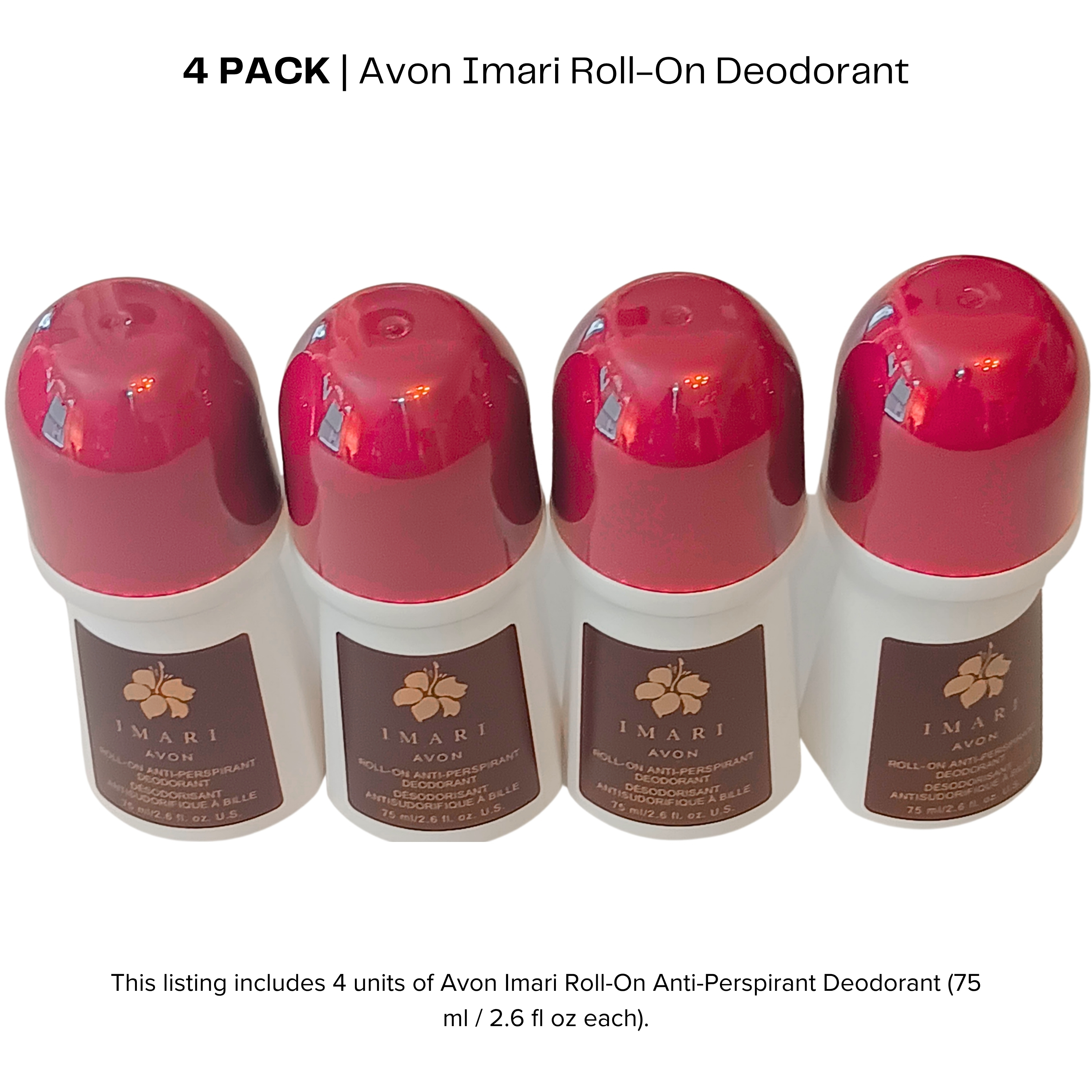 Avon Imari Roll-On Anti-Perspirant Deodorant 75ml / 2.6 fl OZ each | Value Pack of 4