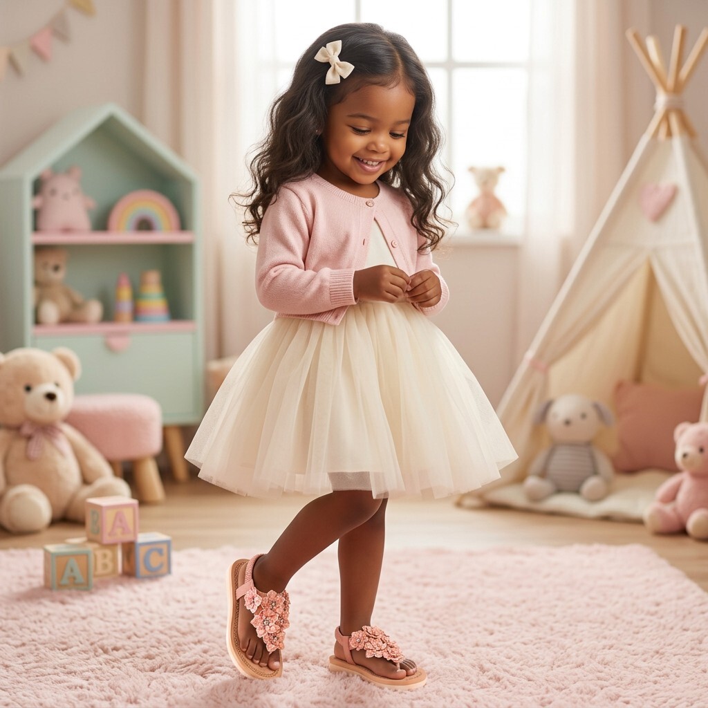 Girls Sparkling Pink Summer Dress Sandals