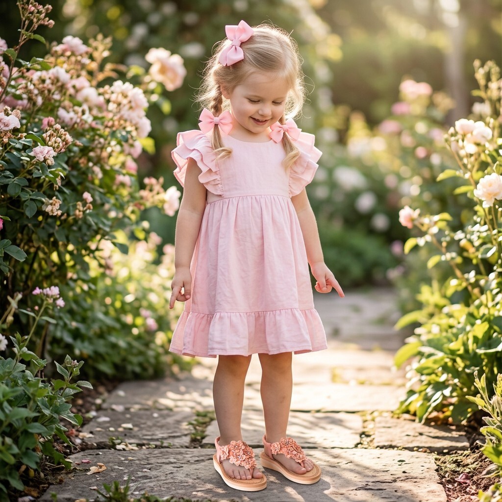Girls Sparkling Pink Summer Dress Slippers