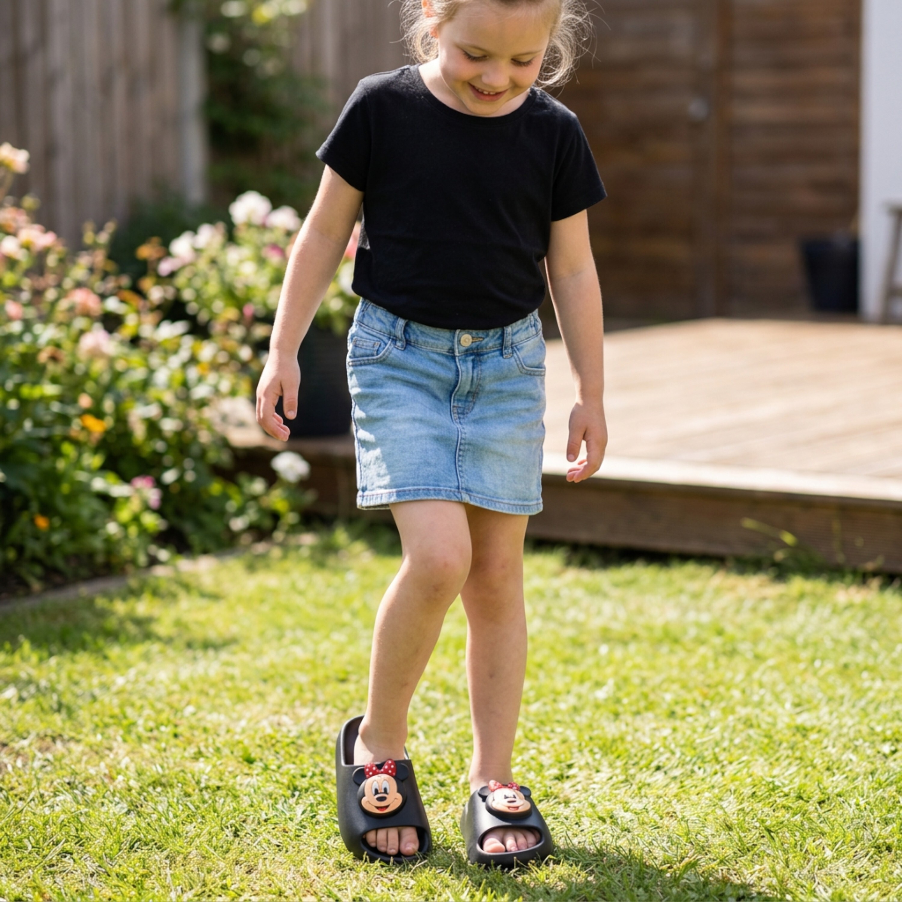 Minnie Mouse Character Summer Slippers Black