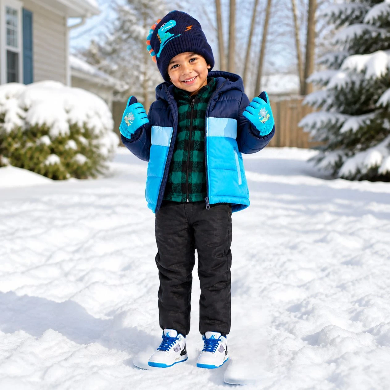 Boys Winter Gloves with Cute Car Graphic &ndash; Durable, Warm & Water-Resistant Play Gloves (Ages 5&ndash;8)
