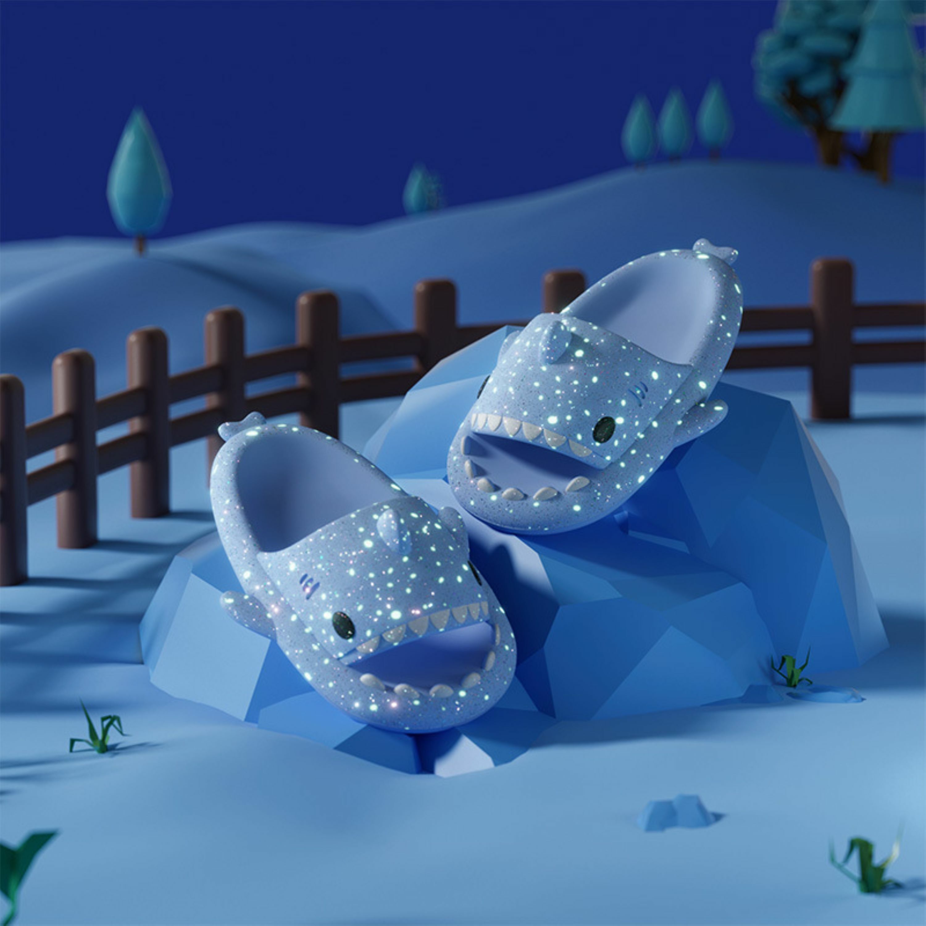 Kids Shark Slippers with Starry Night Light