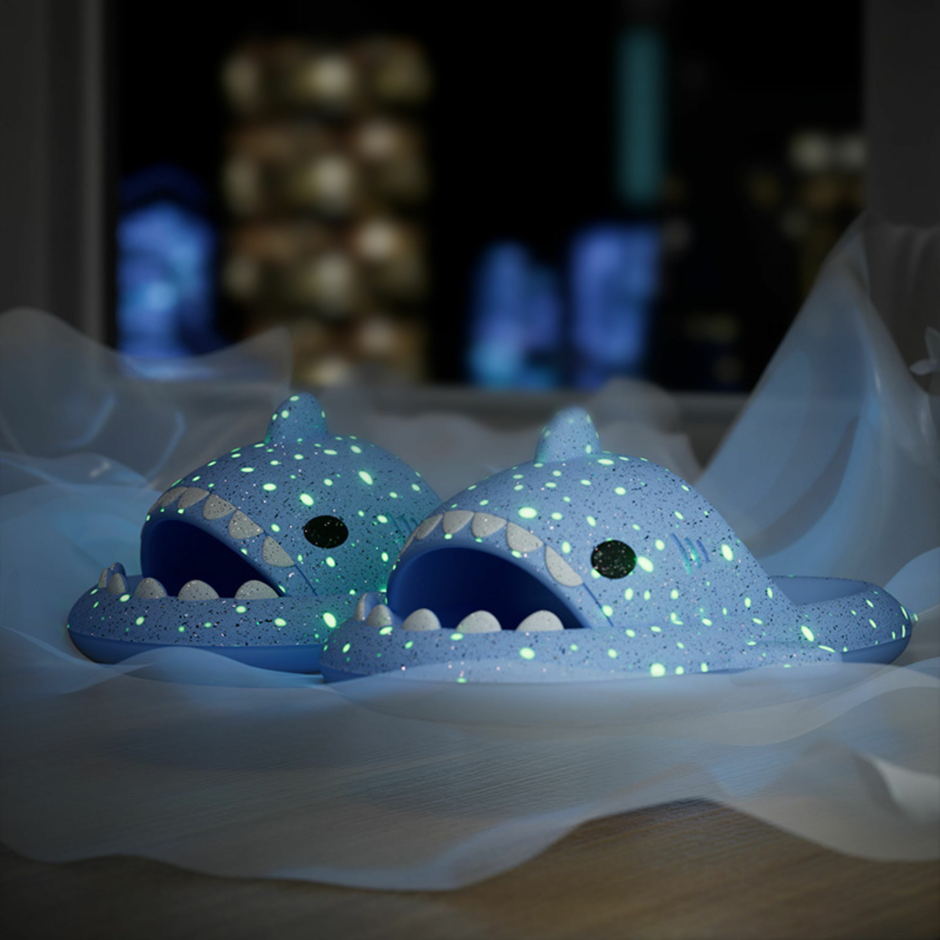 Kids Shark Slippers with Starry Night Light
