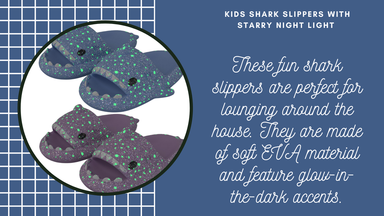 Kids Shark Slippers With Starry Night Light