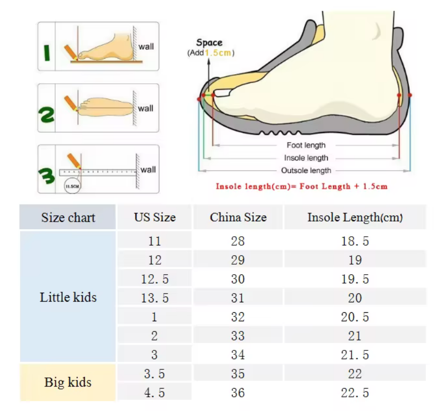 Product size chart