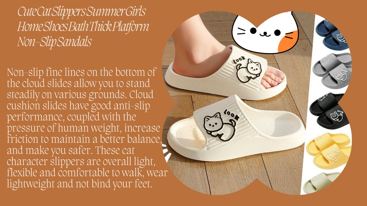 Cute Cat Slippers Summer Girls Home Shoes Bath Thick Platform Non-Slip Sandals