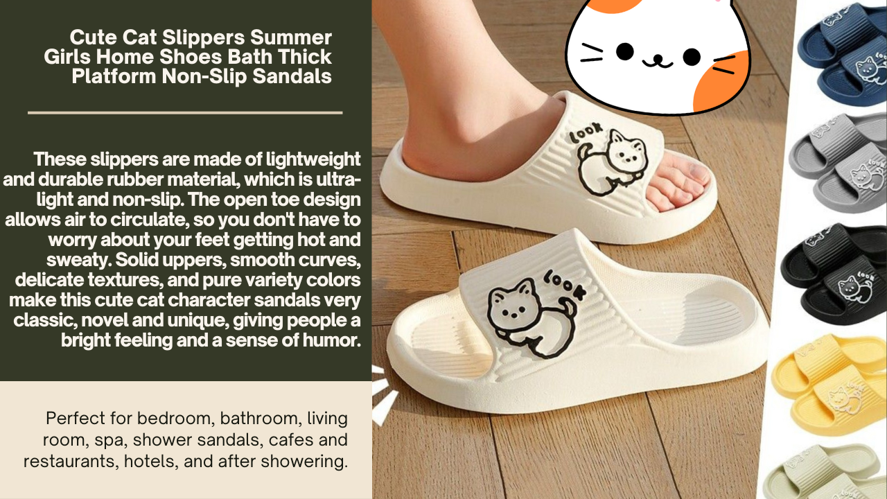 Cute Cat Slippers Summer Girls Home Shoes Bath Thick Platform Non-Slip Sandals