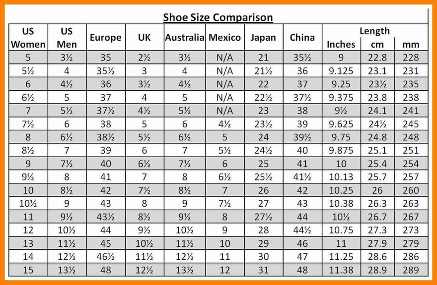 Shoe Size Comparison Chart