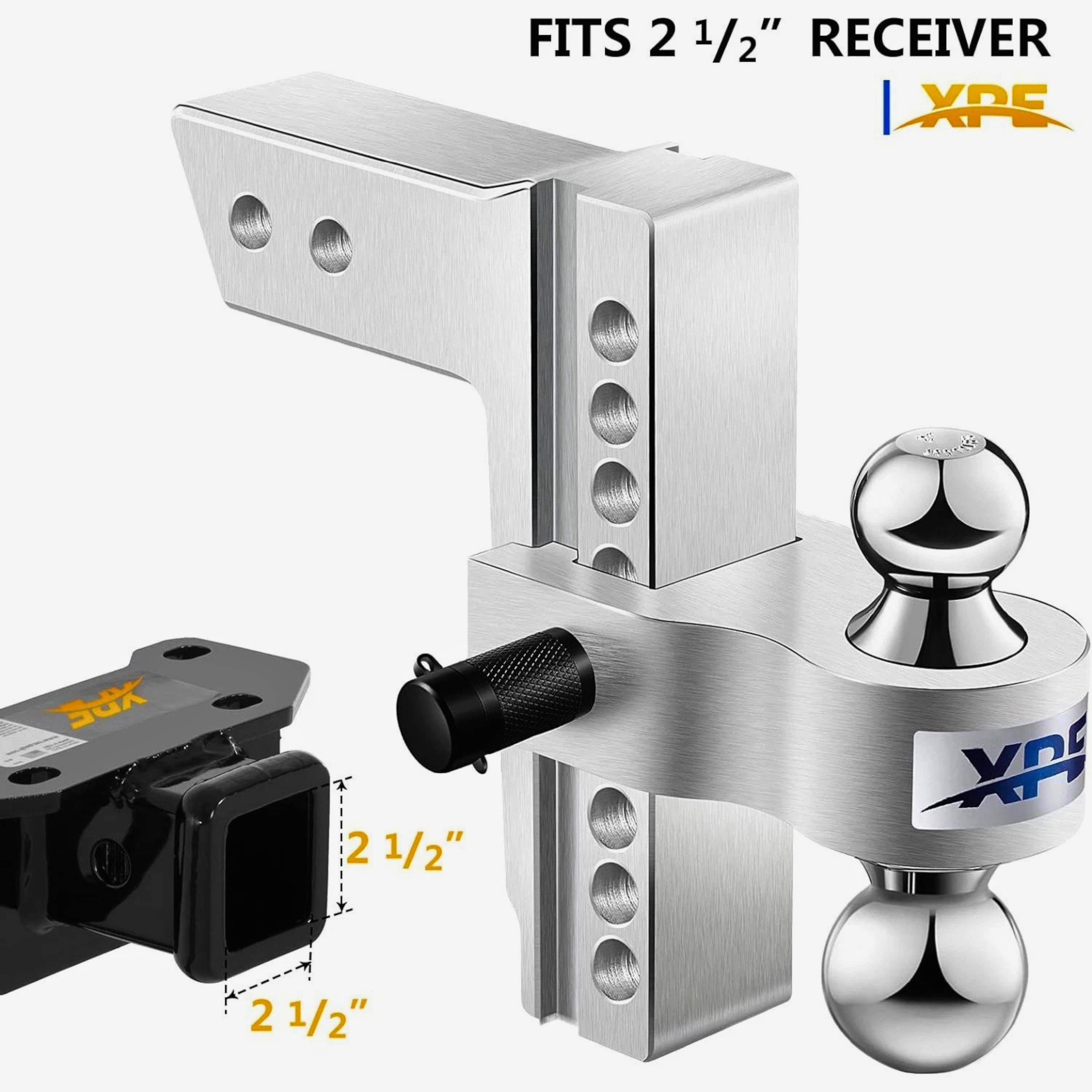 XPE Adjustable Trailer Hitch 2.5-inch Receiver 8-inch Drop/Rise Tow Hitch Aluminum 12500 LBS