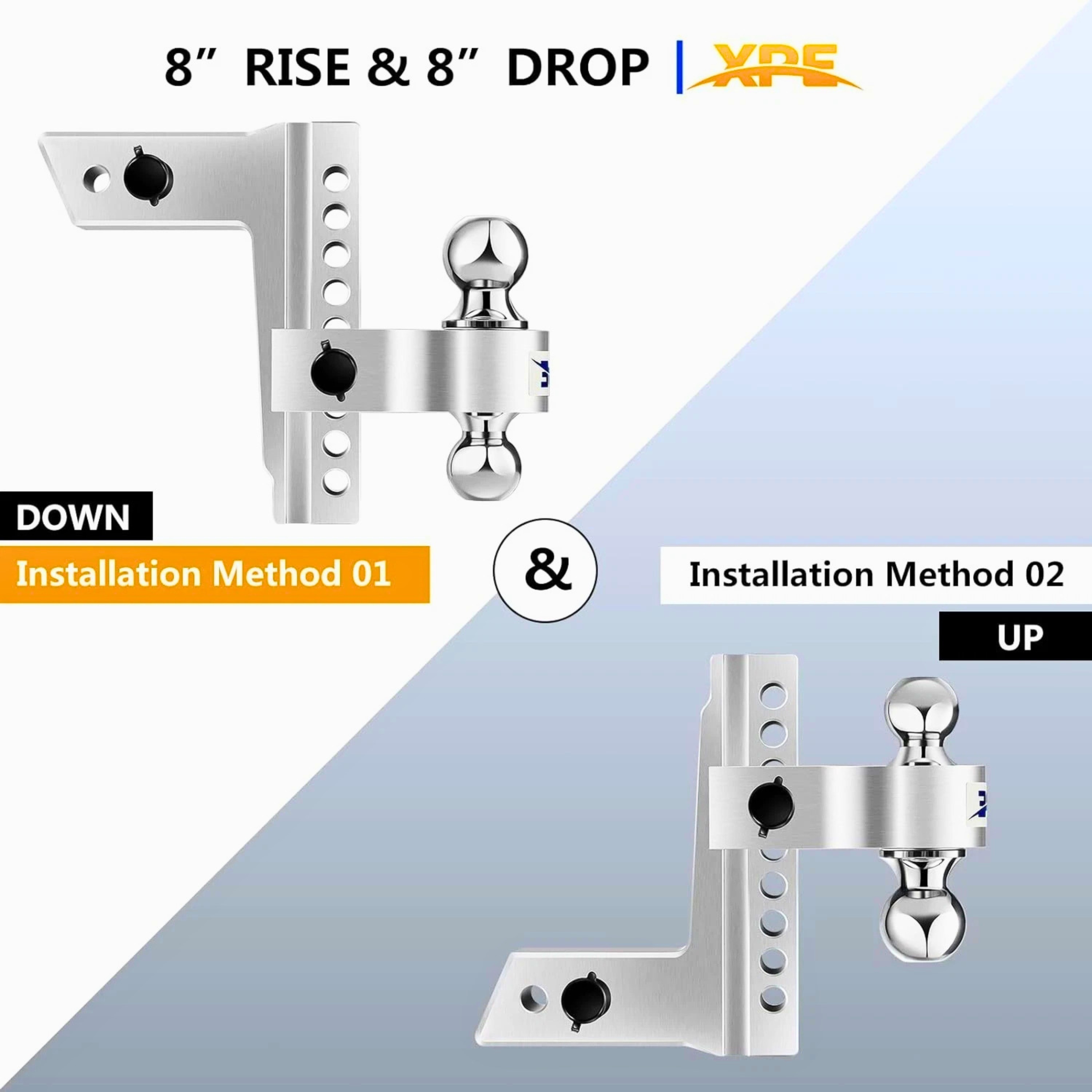 XPE Adjustable Trailer Hitch 2.5-inch Receiver 8-inch Drop/Rise Tow Hitch Aluminum 12500 LBS