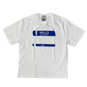 HELLO STICKER TSHIRT  | WHITE/BLUE