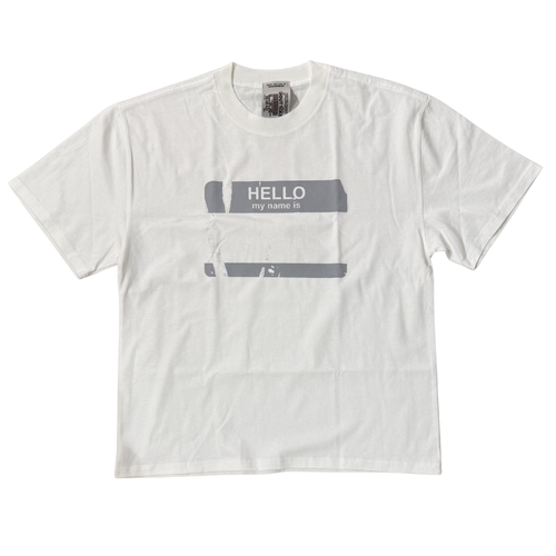 HELLO STICKER TSHIRT | WHITE/GREY