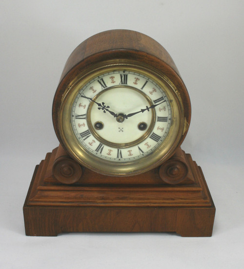 Circa 1900 HAC Oak Drumhead Mantel Clock