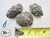 Three unwrapped small barn owl pellets beside a tape measure for scale
