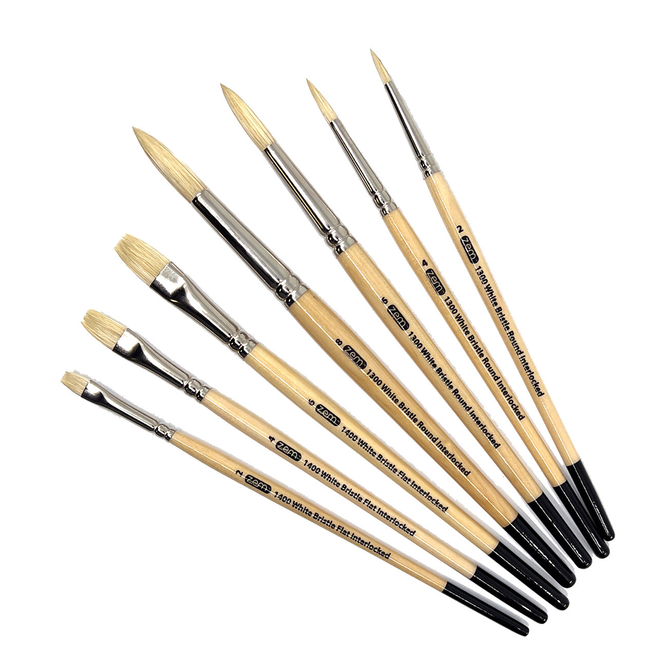 Sax White Bristle Paint Brushes with Short Wooden Handles, Flat and Round  Assorted Sizes, Set of 24