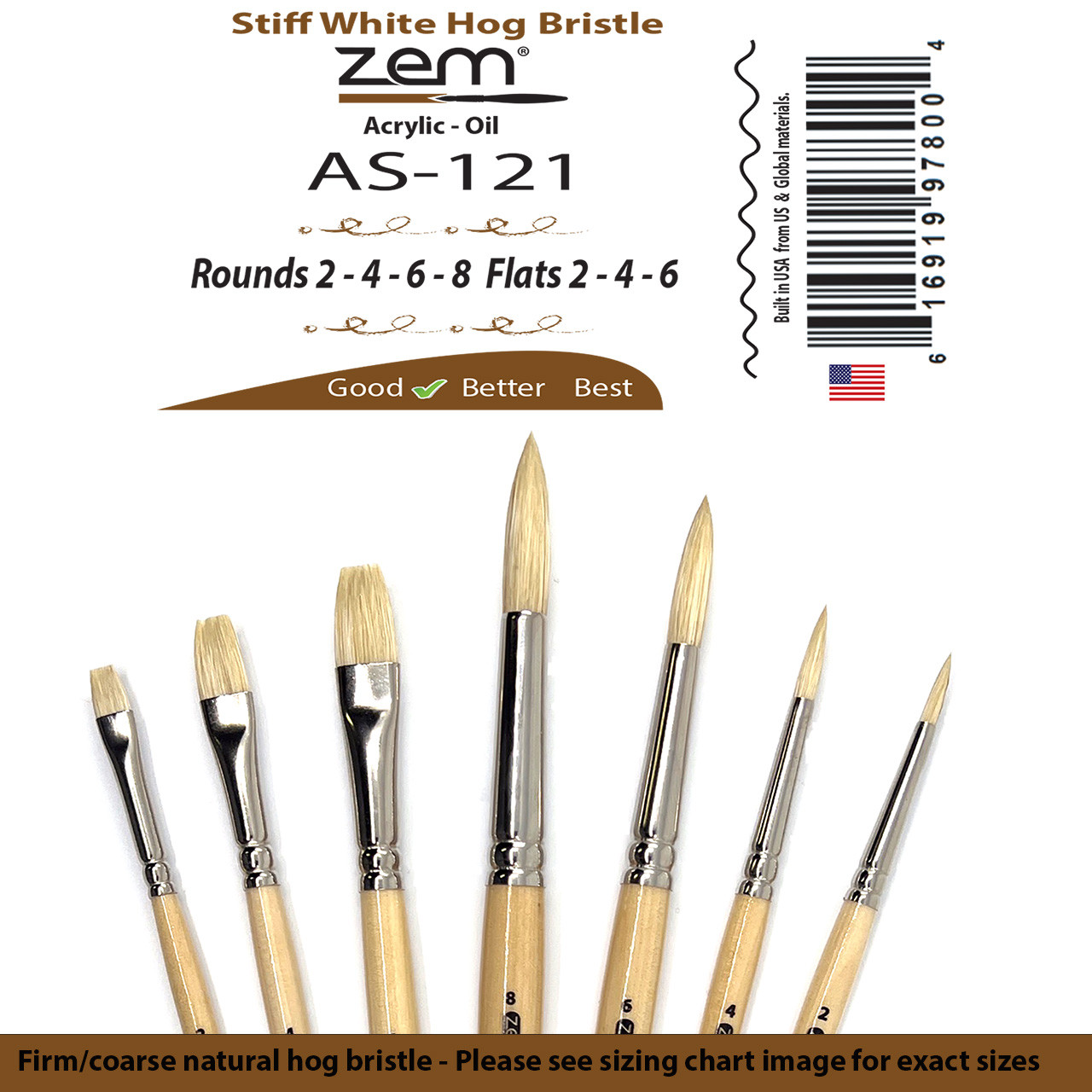 AS-237 White Bristle Synthetic Stencil Brush Set 7 pcs