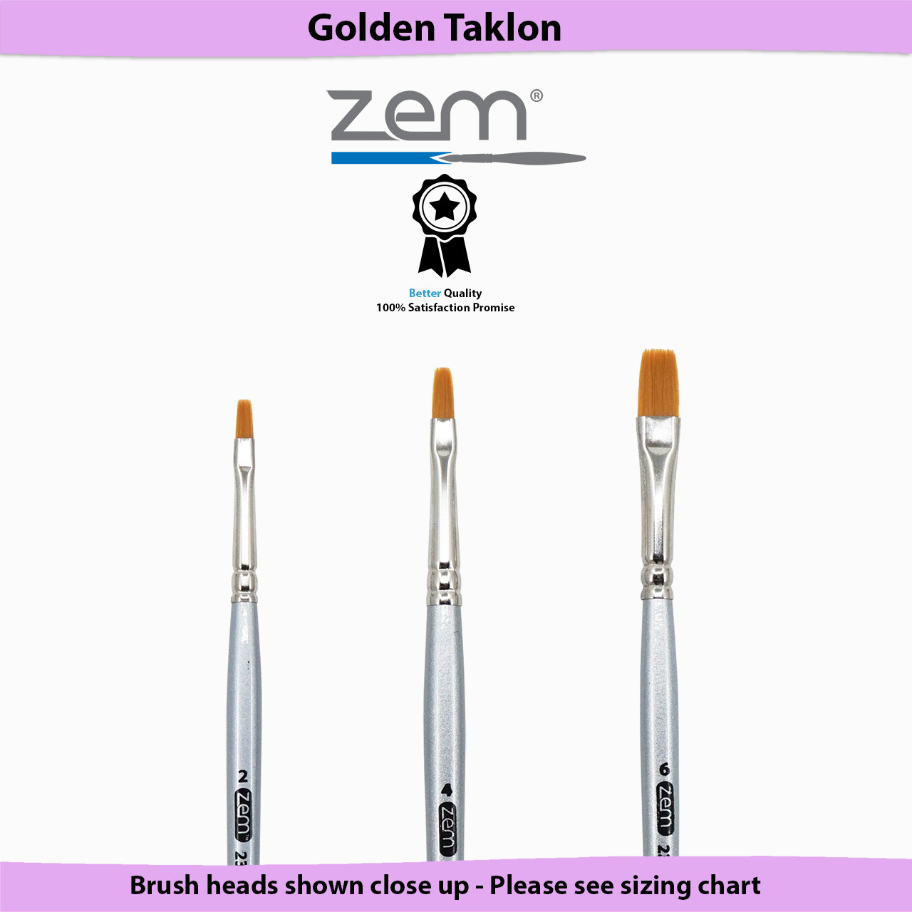 ZEM Golden Synthetic Shader Brushes Set - Sizes 2,4,6,8 For Acrylic, Oil & Watercolor