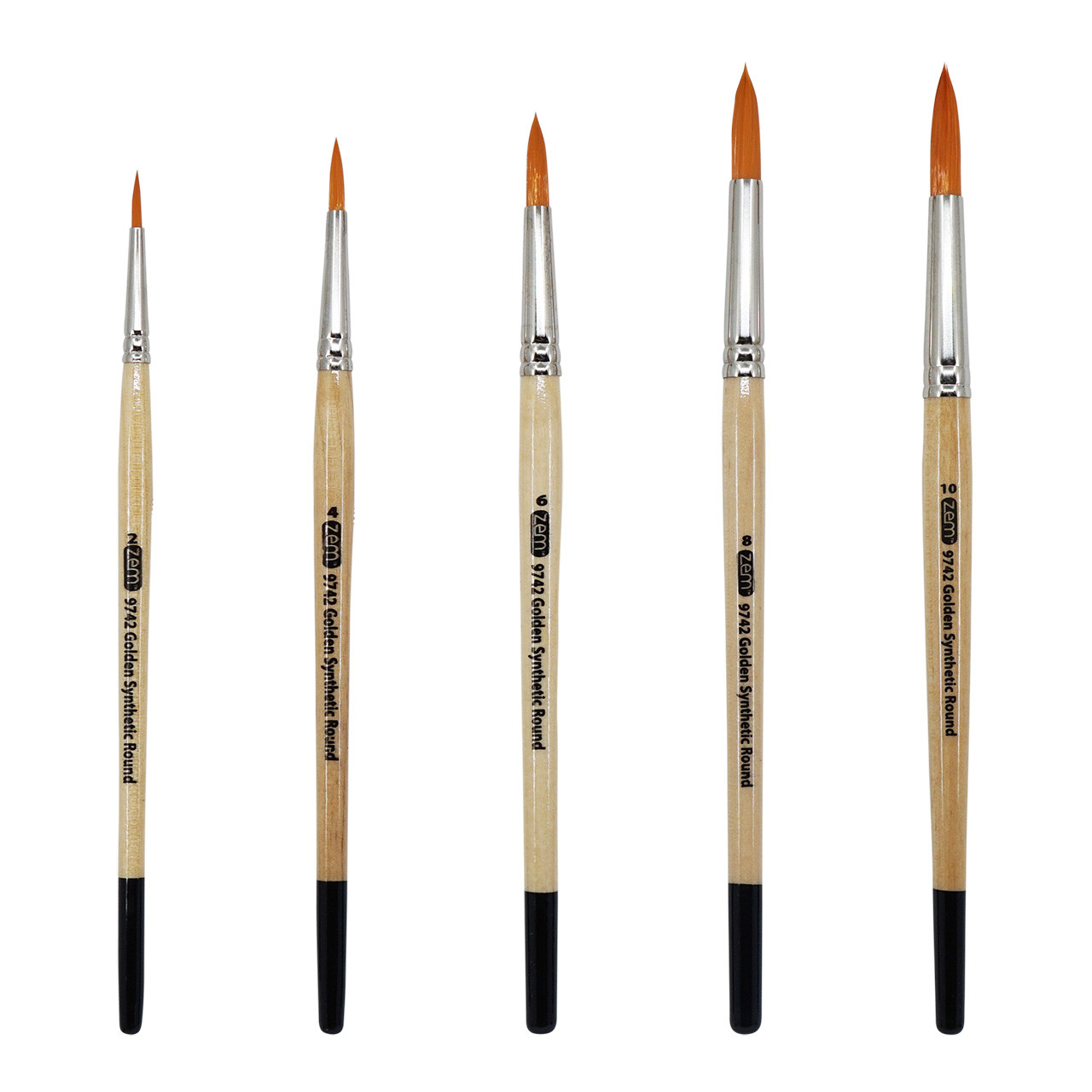 Zem Brush Student Golden Synthetic Long Script Liners Brushes Sizes 20/0, 10/0, 5/0, 0