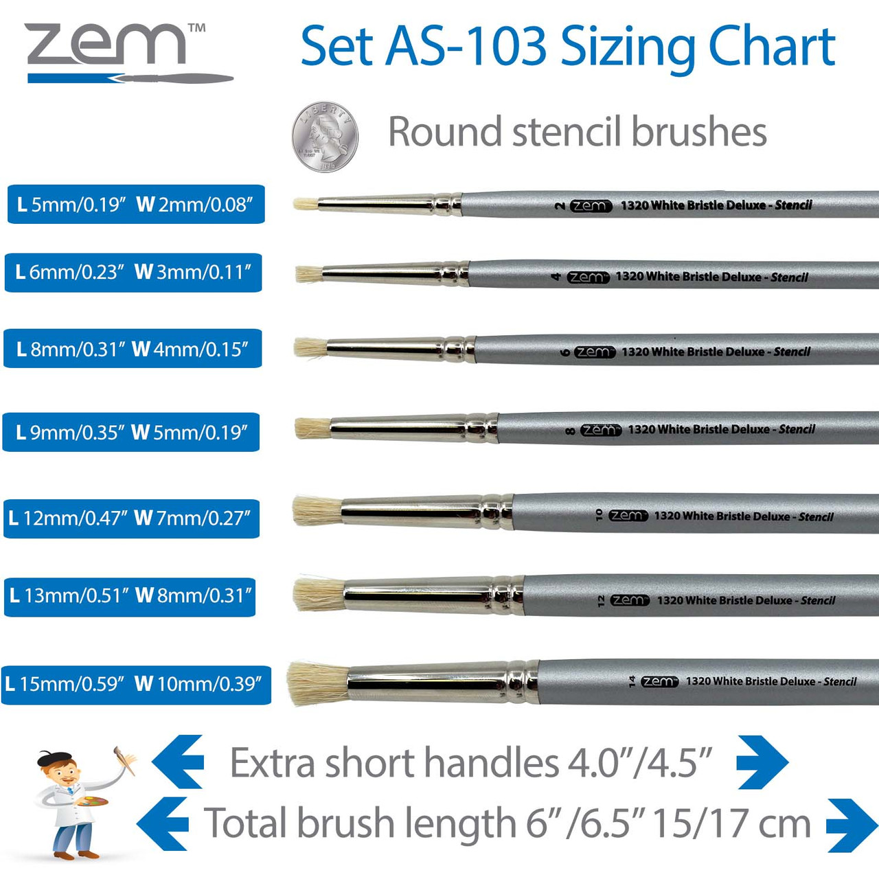 AS-103 Deluxe Stencil Round Artist Brush (Set of 7)