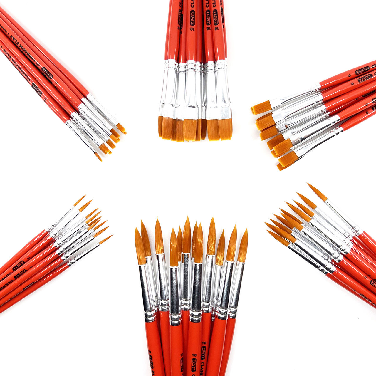 Zem Clb 3 Classroom Artist Brush Box Set Rounds Flats 72 Pcs