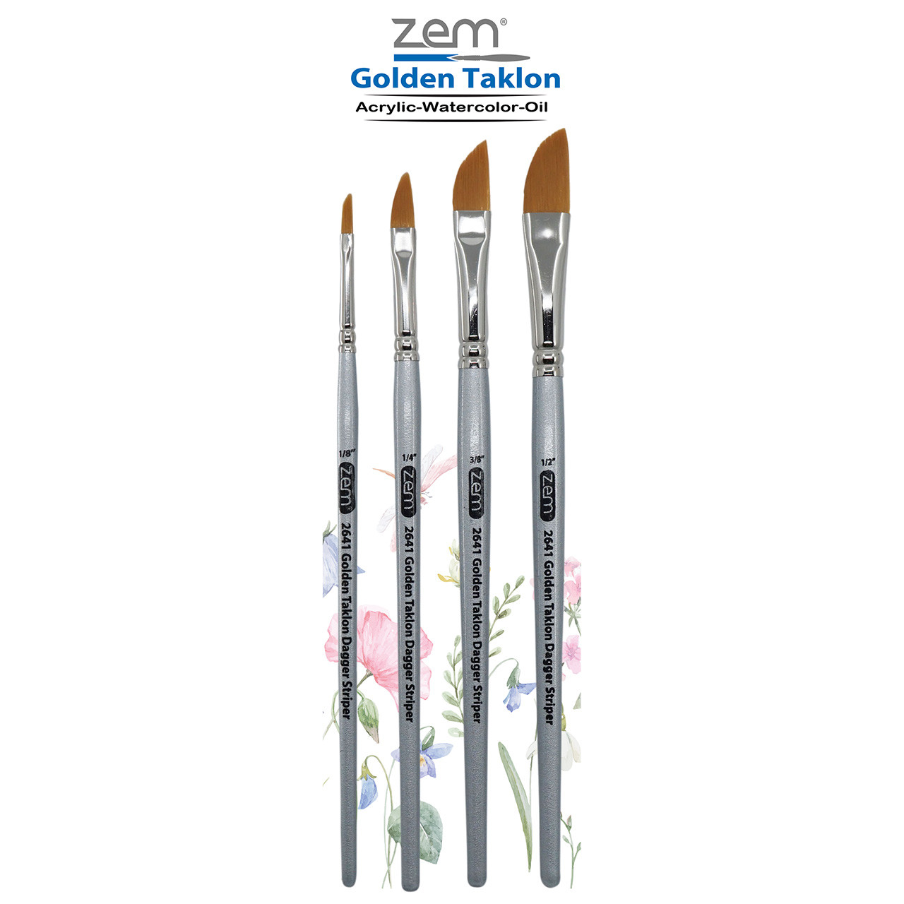AS-38 Golden Taklon Synthetic Dagger Striper Brush Set 4 pcs | Zem