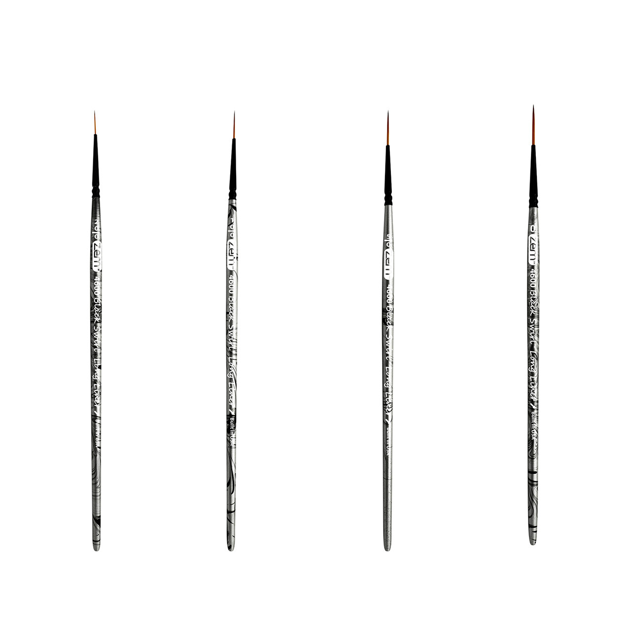 AS-251 Black Swirl Synthetic Long Liners Brush Set 4 pcs | Zem Brush